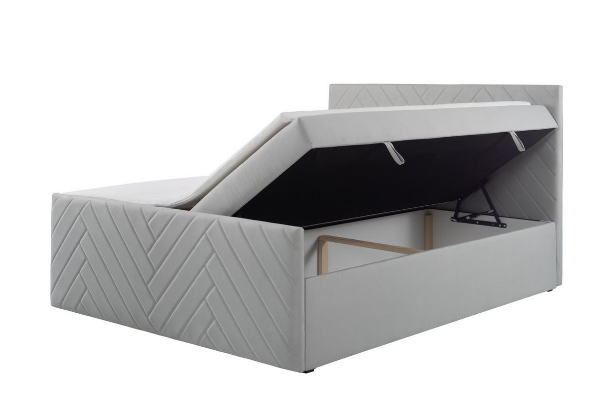 BOXSPRINGBETT NOVA mit Topper und Bettkasten, Silberfarben, 160x200 cm - Silberfarben, Textil (160/200cm) - KS Home Concept
