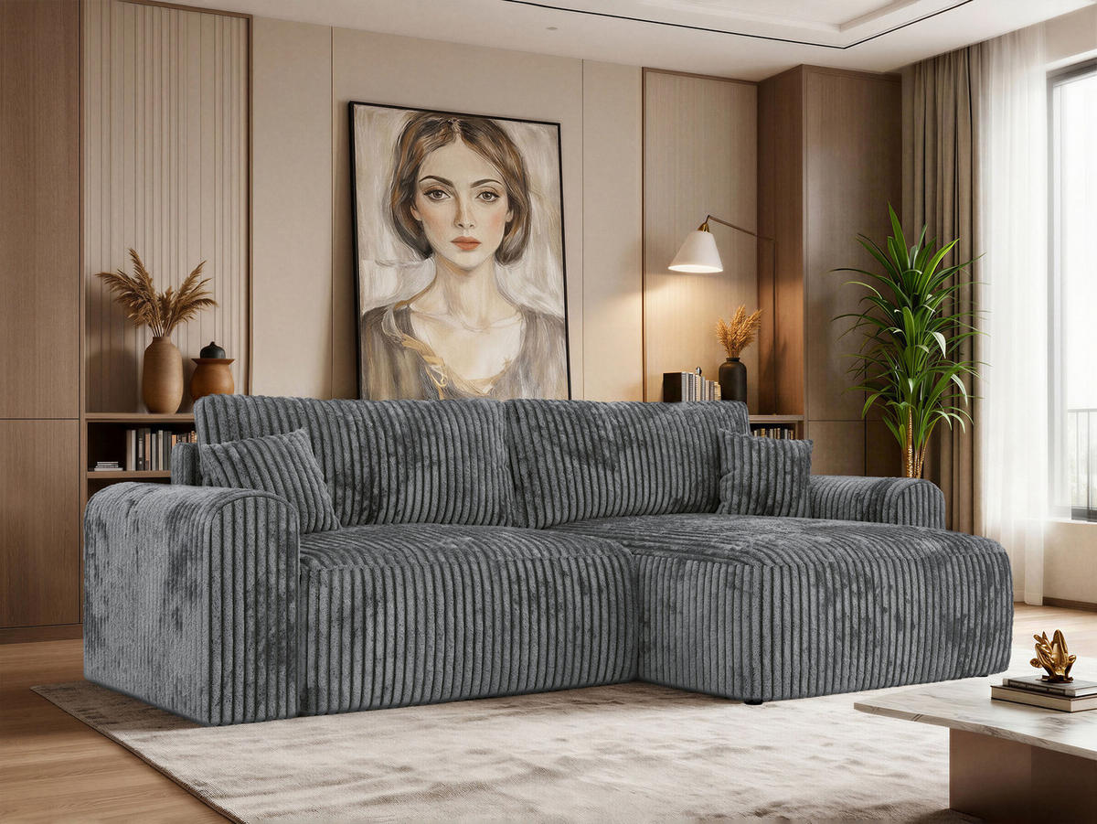ROHOVÁ SEDAČKA NEKSON L - Šedá Manšestr - šedá/černá, textil/plast (274/152cm) - MKS