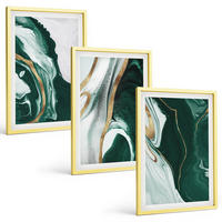 BILDER SET 3er Set - 40x60 cm Goldrahmen - Abstrakte grüne Farbmuster - Goldfarben, Kunststoff (40/60cm) - TULUP