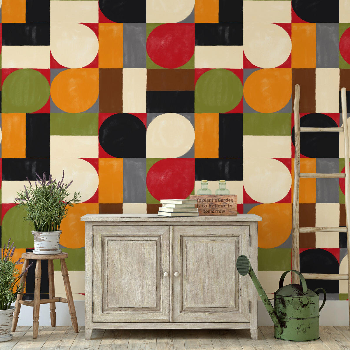 TAPETE Bauhaus aus echtem Papier, 200x280cm, 8 Bögen - Grün, Papier (200/280cm) - WALLPAPERS4BEGINNERS