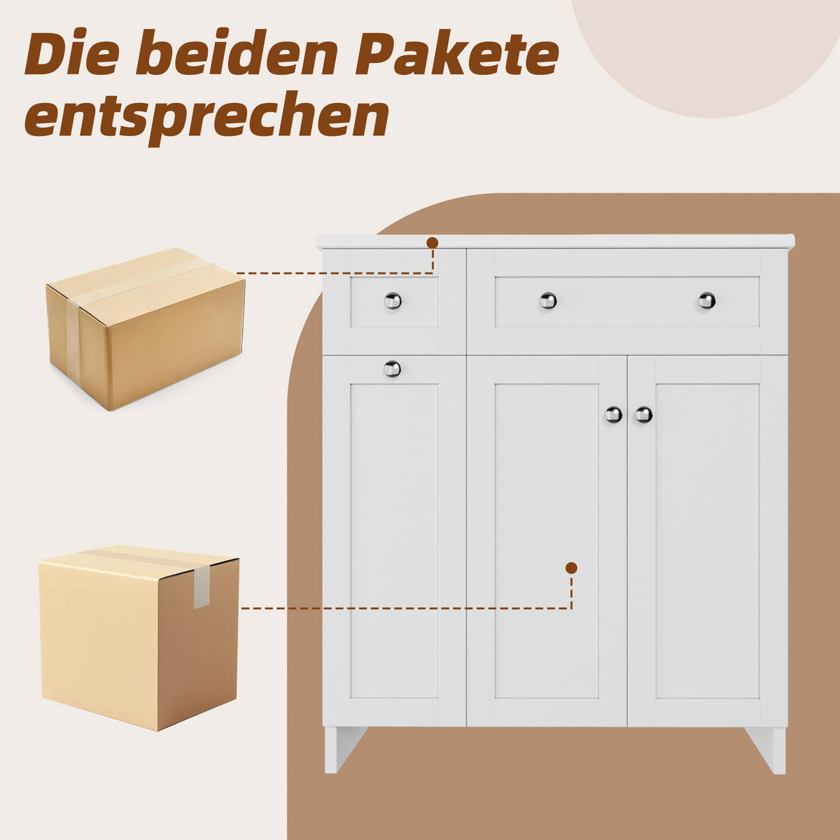 WASCHTISCHKOMBI 76/47/86 cm Weiß mit freistehender Waschtisch und 3 Schubladen, ohne Wasserhahn - Edelstahlfarben/Weiß, Holz/Holzwerkstoff (47/86/76cm) - Oxeza