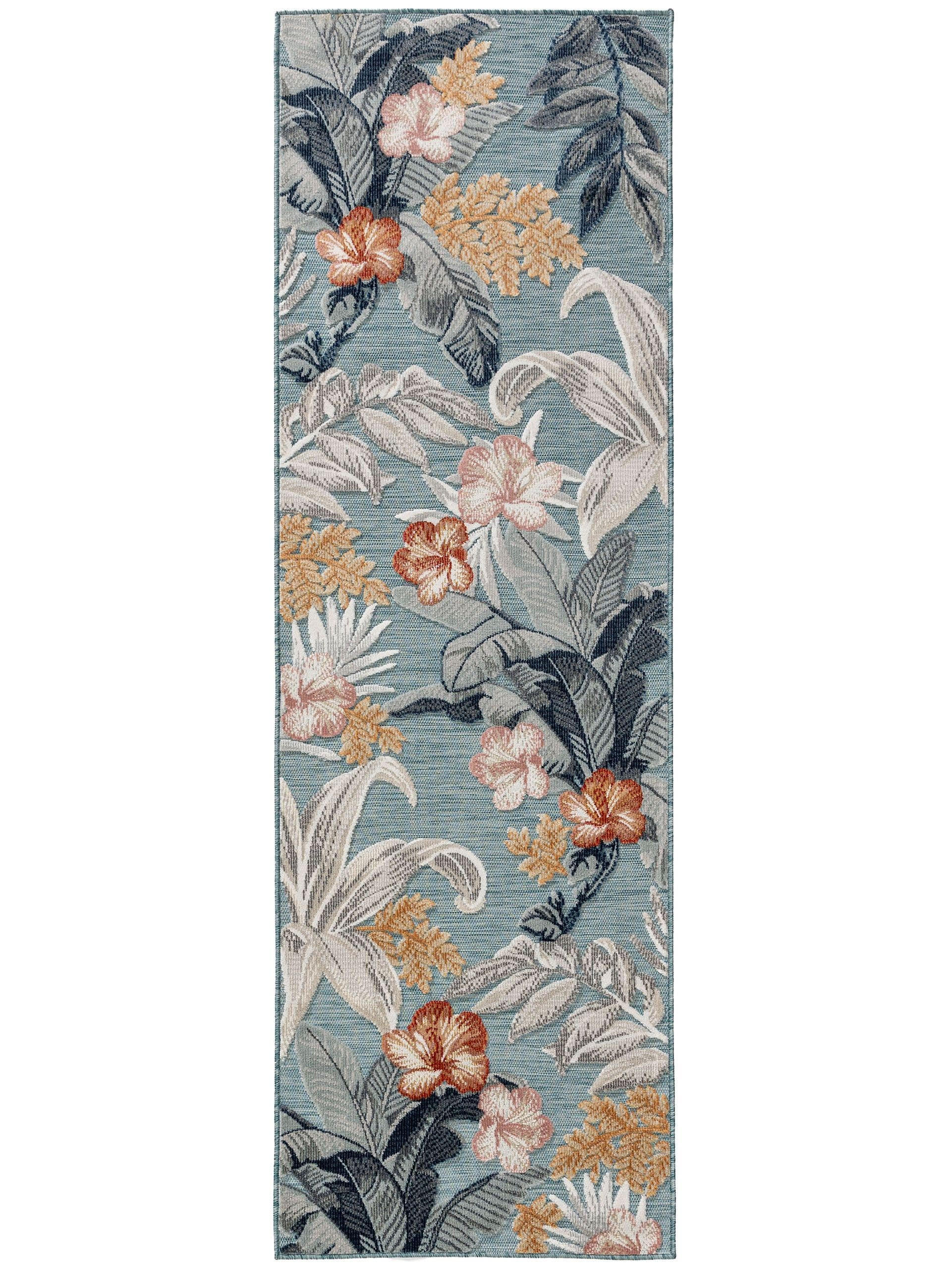 OUTDOORLÄUFER Flora Multicolor 80x250 cm - Blau/Creme, Kunststoff (80/250cm) - benuta