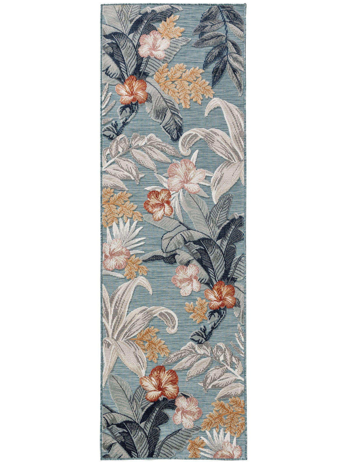 OUTDOORLÄUFER Flora Multicolor 80x250 cm - Blau/Creme, Kunststoff (80/250cm) - benuta