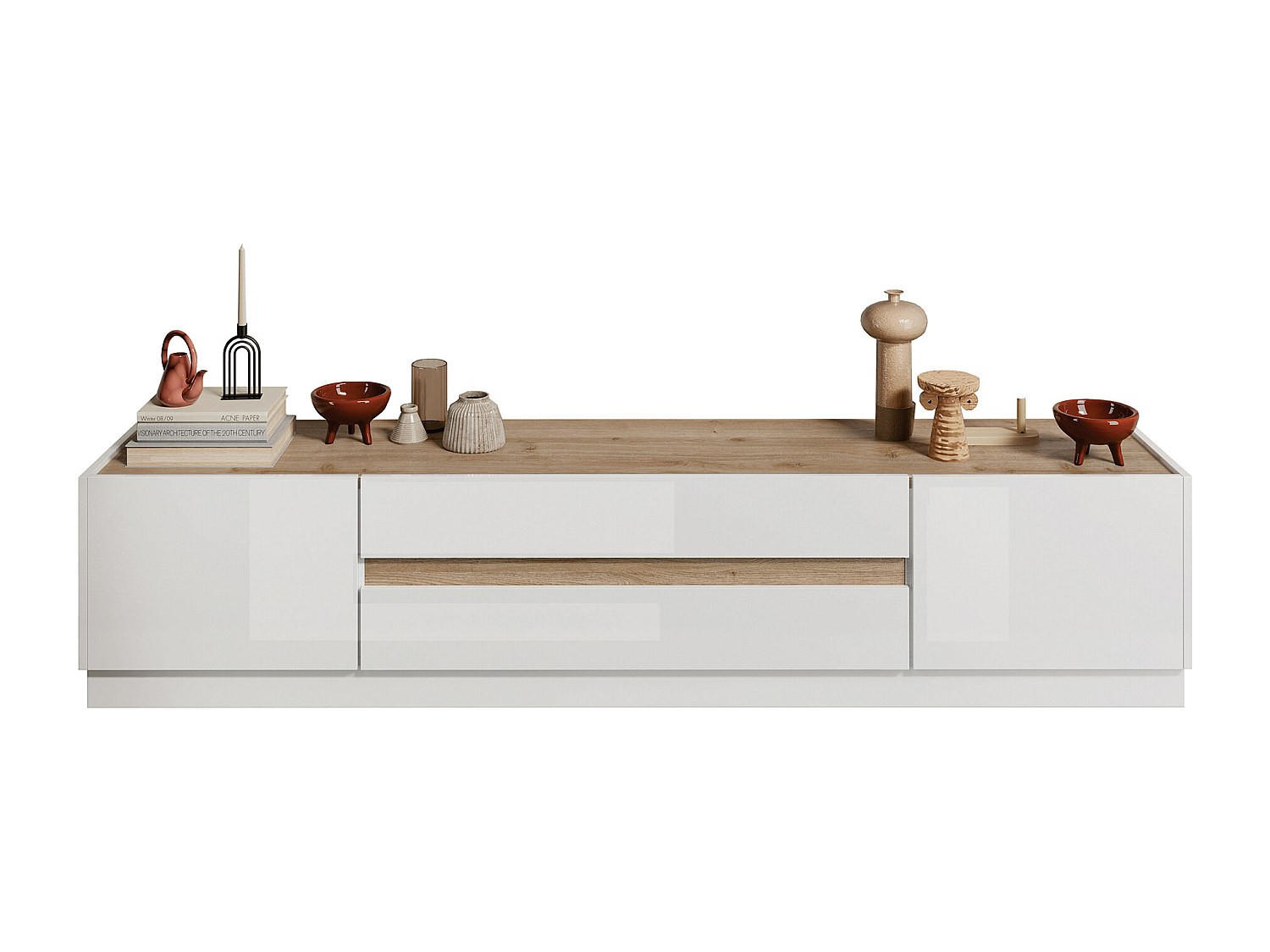 TV-BOARD - 204.7 cm x 39.8 cm - Holz, Platte - Naturfarben Hell, Weiß - EMORA - Naturfarben/Weiß, Holz (204.7/43.2/39.8cm) - Vente-Unique
