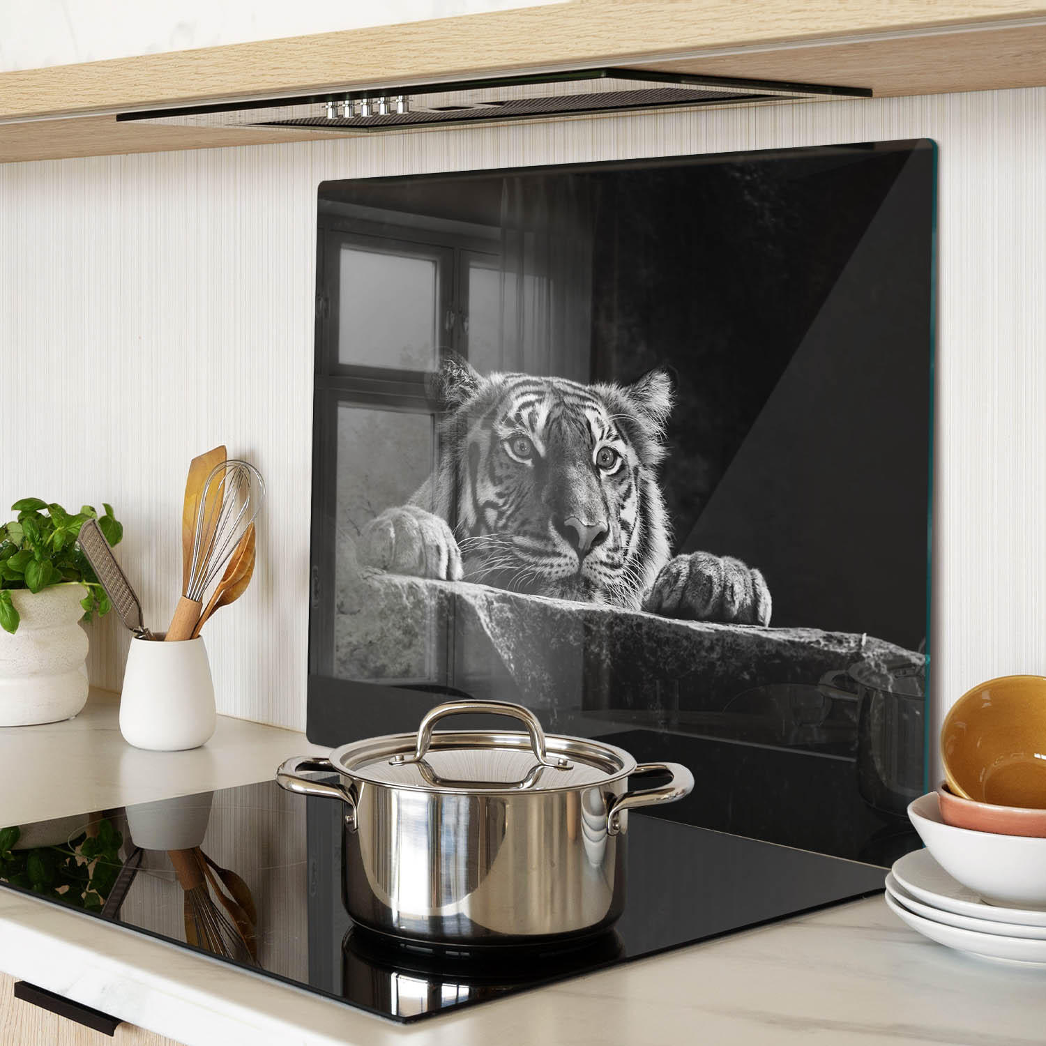GLASPLATTE 60x52 cm Tiger - Schwarz, Glas (60/52cm) - TULUP
