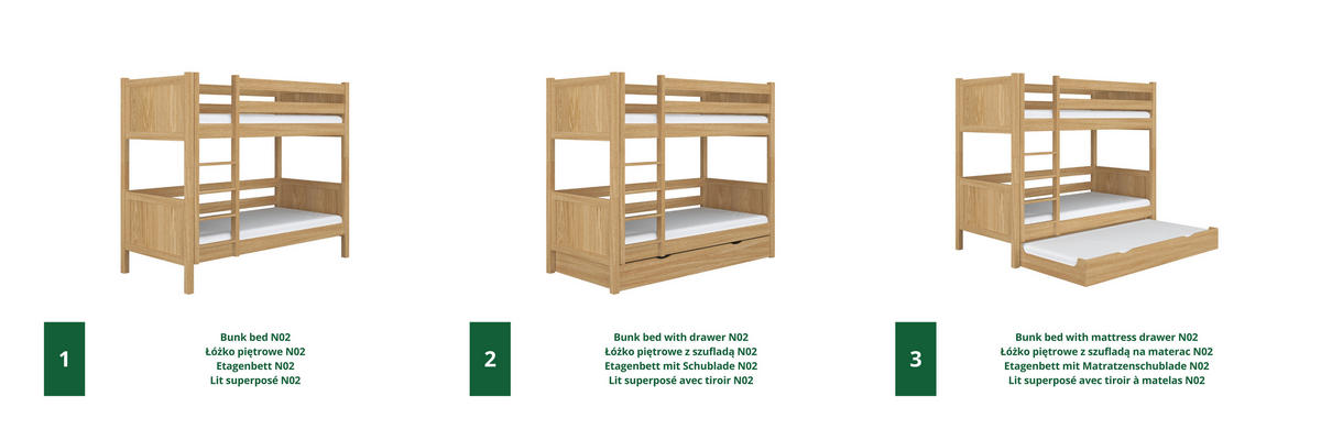 ETAGENBETT N01 mit Matratzenschublade Eiche Natur 80/180 - Eiche Artisan, Naturmaterialien/Holz (80/180cm) - N-Wood