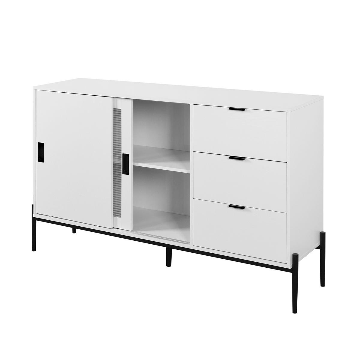 SIDEBOARD aus Holzwerkstoff 155x40x91 cm Weiß mit geriffeltem Glas, 3 Schubladen und 2 Türen, klassisches Design - Weiß, Holzwerkstoff (155/91.5/40cm) - Modfu