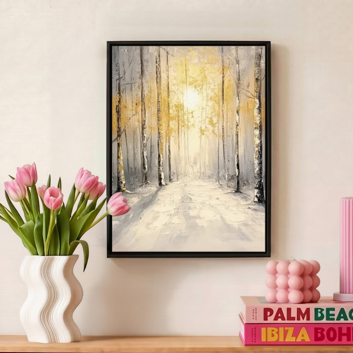 LEINWAND Bilder mit Rahmen - Winter - Abstrakt - Schnee - Natur - Sonne - 30x40 - Grau, Textil (30/40cm) - MuchoWow