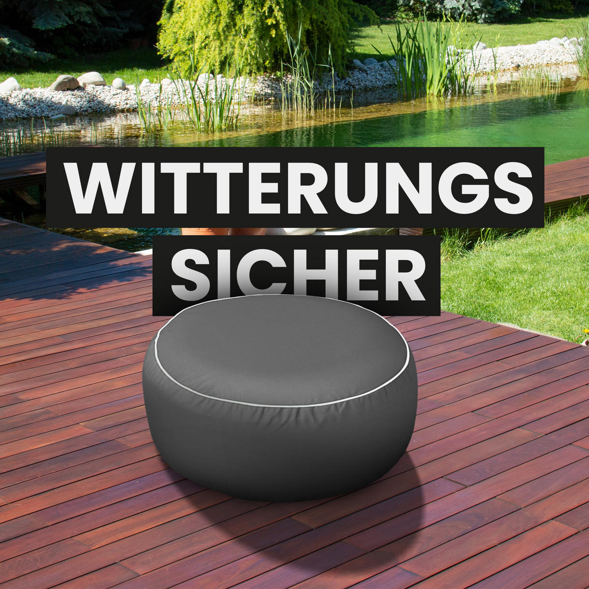 SITZPOUF ( Anthrazit ) - Indoor/Outdoor Sitzkissen Ø54 cm x 26 cm - wasserabweisender ( Lotusblüteneffekt ) Bezug, aufblasbares Innenkissen - Anthrazit, Textil (54/26/54cm) - Arsvita