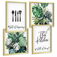 BILDER SET 4er Set - 50x50 cm & 40x60 cm Goldrahmen - Küchenutensilienmuster Blätter - Goldfarben, Kunststoff (50/50cm) - TULUP