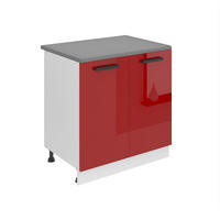 KÜCHENUNTERSCHRANK 80 cm SD mit Arbeitsplatte, 2 Türen, Rot Hochglanz - Rot/Grau, Holz (80/85/51.6cm) - B BELINI GROUP