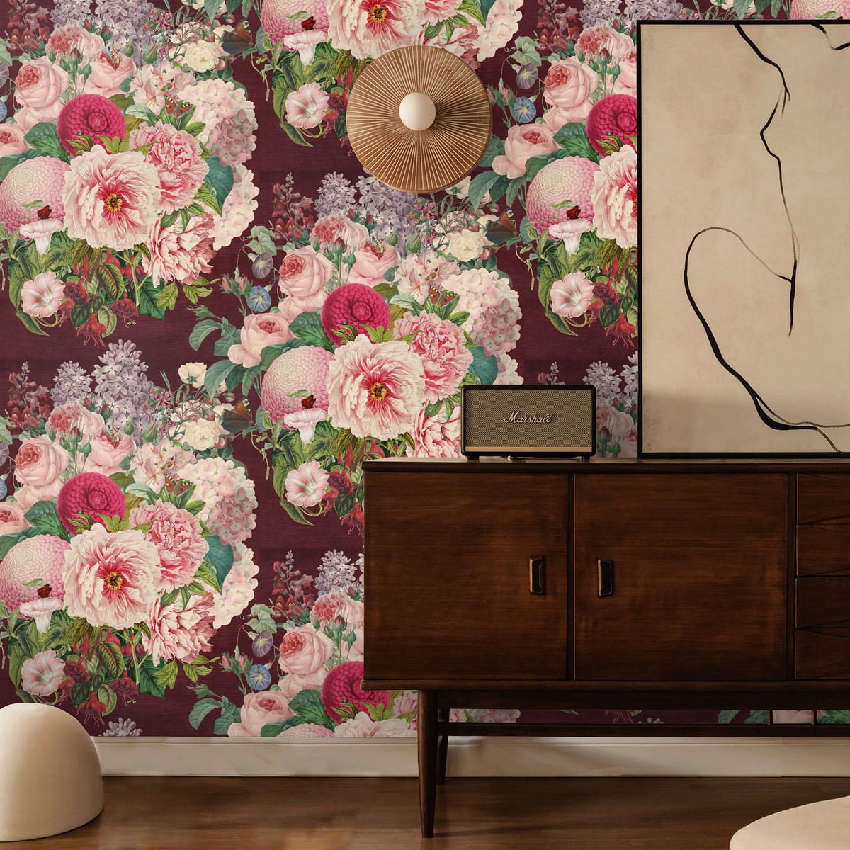 TAPETE Floral aus echtem Papier, 200x280cm, 8 Bögen - Lila, Papier (280/200cm) - WALLPAPERS4BEGINNERS