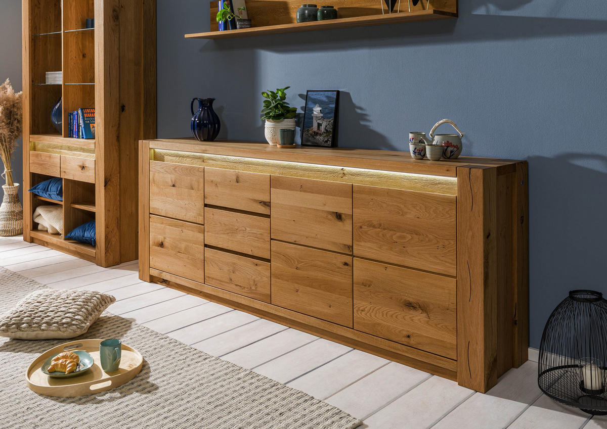 SIDEBOARD Wildeiche 223x40x85 braun geölt KENT #331 - Braun, Holz (223/85/40cm) - Massivmoebel24