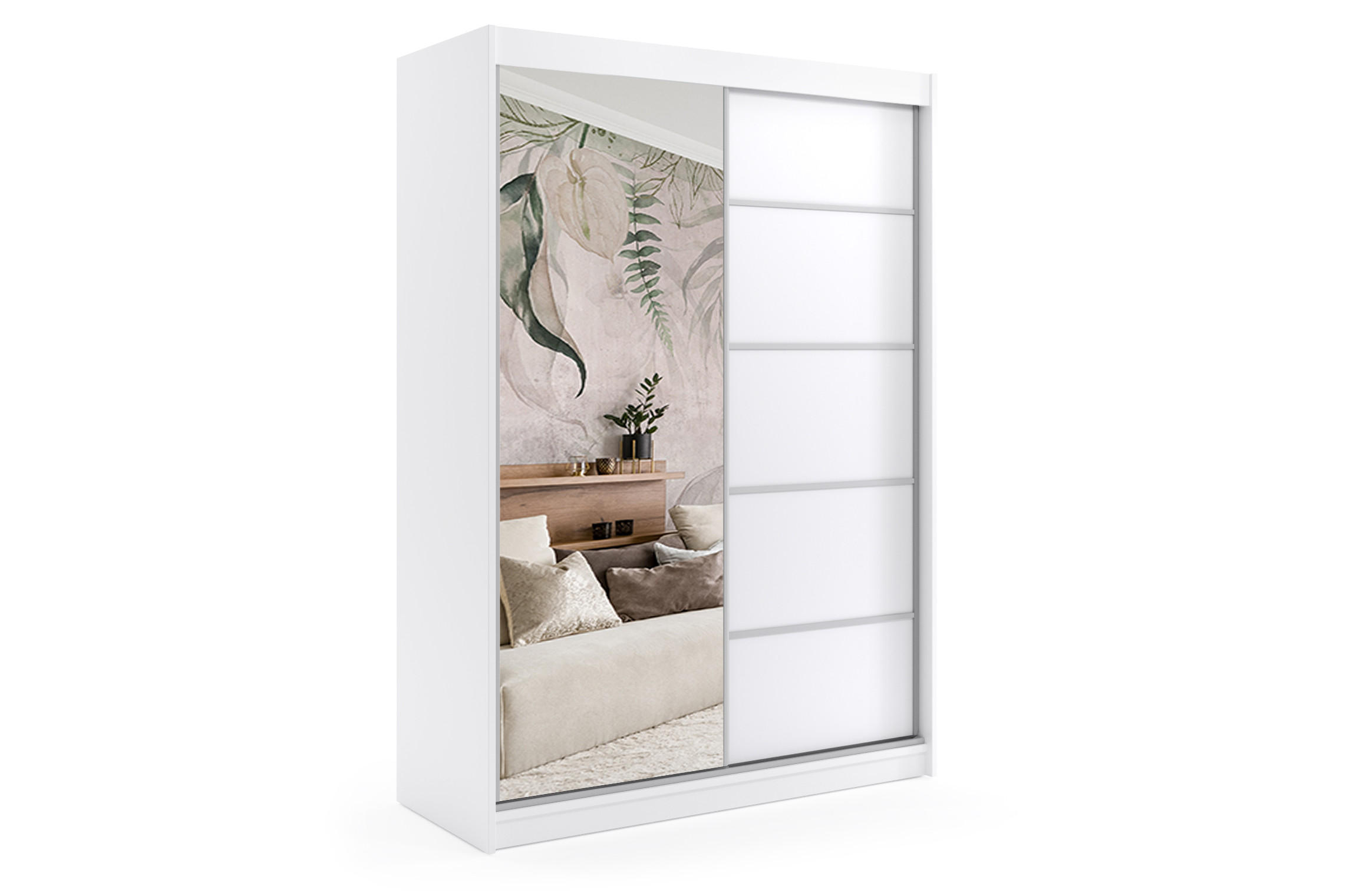 KLEIDERSCHRANK mit Spiegel-Schiebetüren und Aluminium-Leisten - MAKI - 160 cm Weiß - Weiß, Holzwerkstoff (160/216/61cm) - ALTDECOR