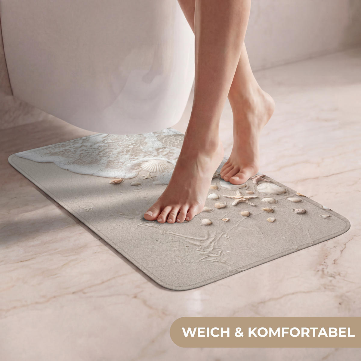 WC-VORLEGER Muscheln - Seesterne - Strand WC Teppich 40x60 cm - Sandfarben, Kunststoff/Textil (40/1cm) - OnlyWow