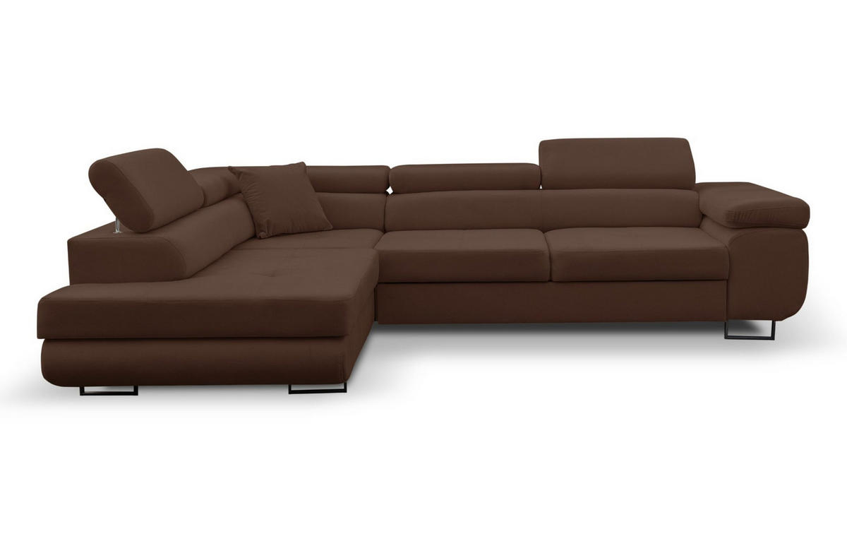 ECKSOFA Jerry in L-Form mit Schlaffunktion und Bettkasten, Farbe: Braun, Veloursstoff, Ottomane Links - Braun, Textil (202/275cm) - VENASI MÖBEL