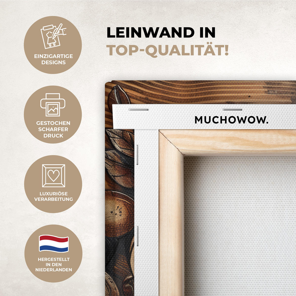 LEINWANDBILD Kaffee - Vintage - Braun - Tasse - Holz Deko Wohnzimmer 20x20 cm - Braun, Textil (20/20cm) - MuchoWow