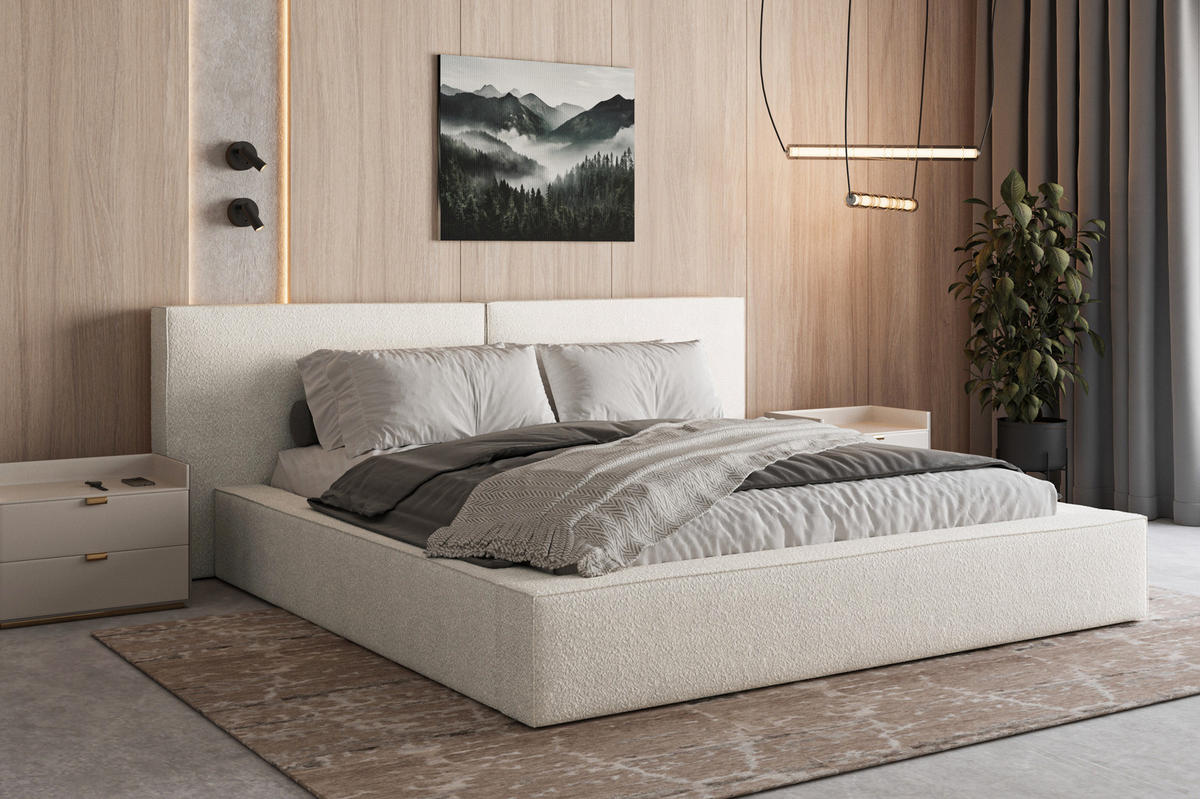 POLSTERBETT 06 Bouclé 180 x 200 cm – Arena - mit Bettkasten und Metall-Lattenrost - Weiß, Metall (180/200cm) - ROYAL24_MARKT