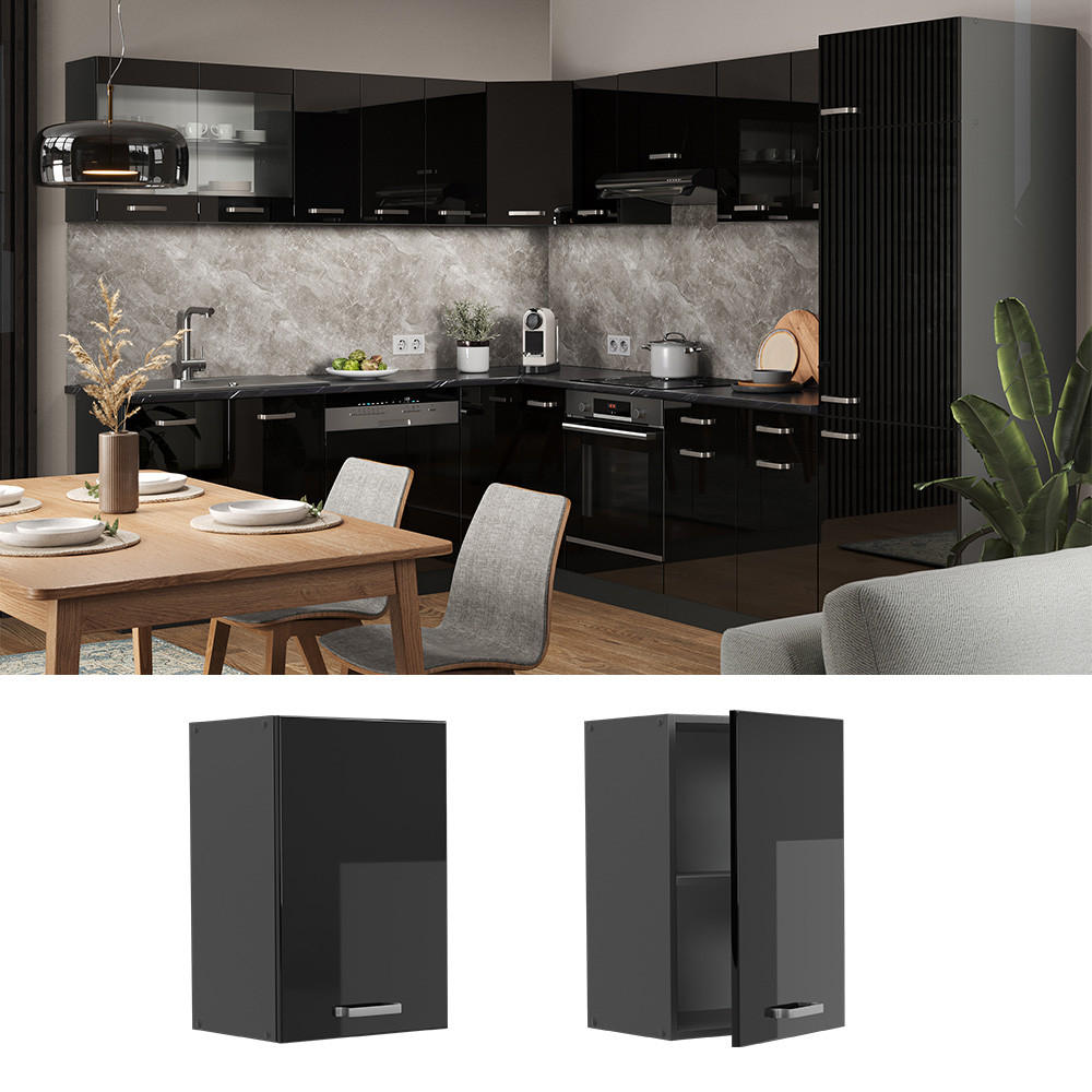 HÄNGESCHRANK R-Line Schwarz Hochglanz 40 cm - Schwarz Hochglanz/Anthrazit, Holzwerkstoff (40/60/31cm) - Vicco
