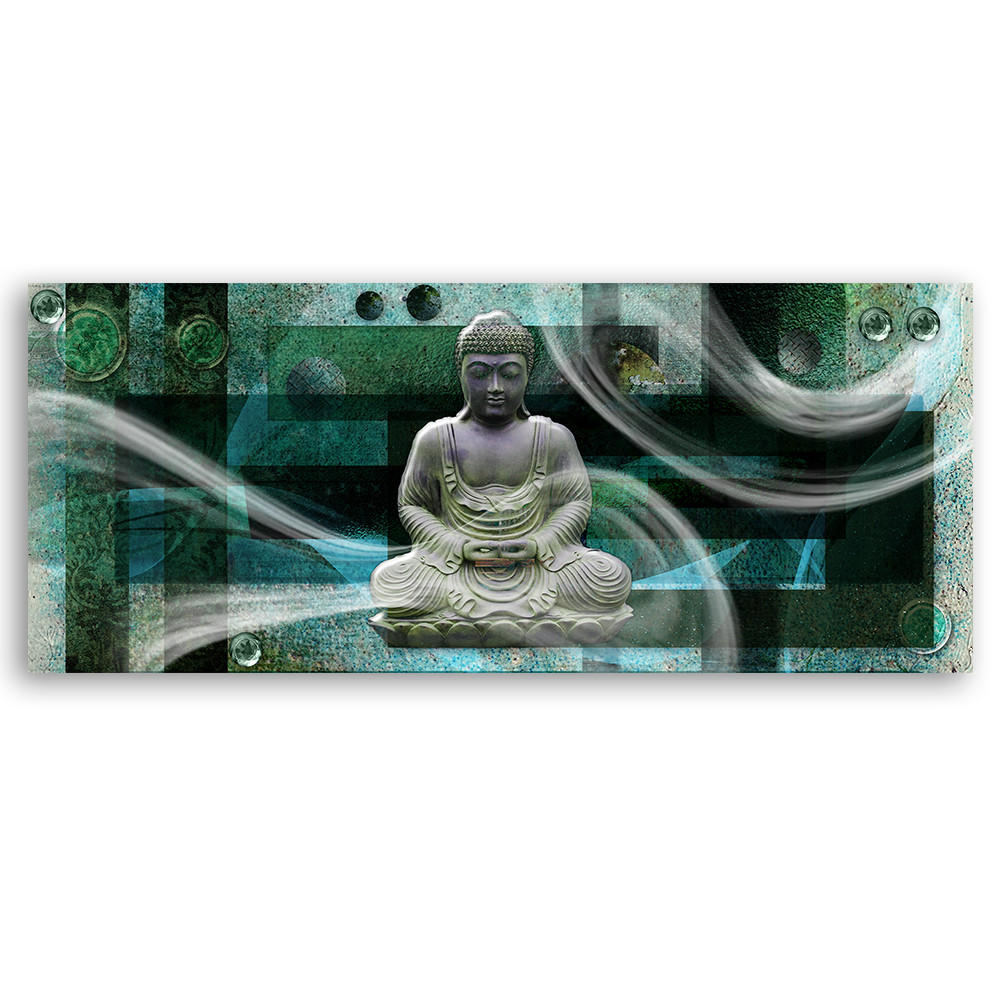 WANDBILD buddha statue abstrakt - Grün, Textil (90/30cm) - Feeby