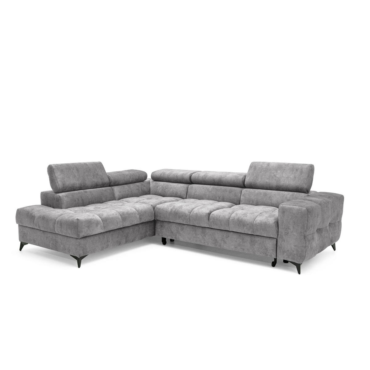 ECKSOFA PUDDING L Links mit Schlaffunktion 128x197 Velours Grau - Schwarz/Grau, Holz/Textil (270/204cm) - Muffo