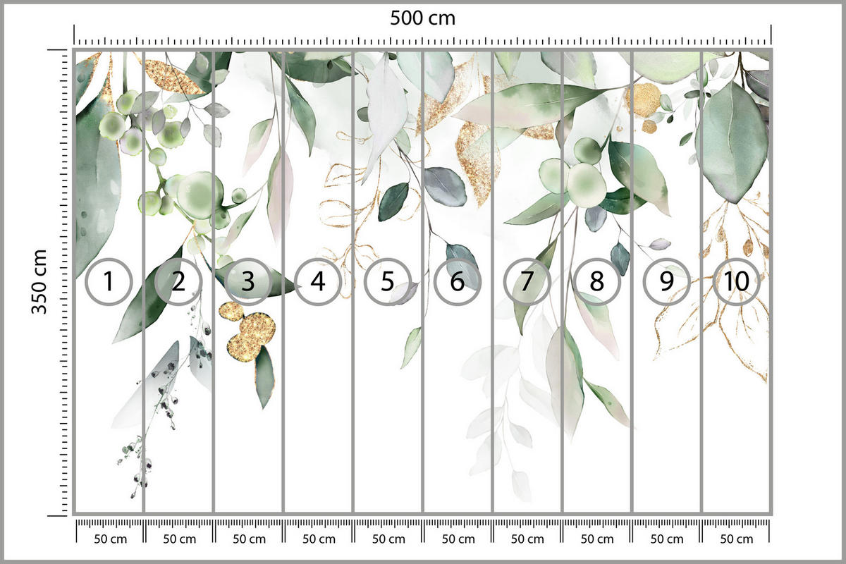 FOTOTAPETA Pre Spálňu Akvarel Listy Eukalyptus Biela 500 x 350 cm - žltá/biela, papier (500/350cm) - Muralo