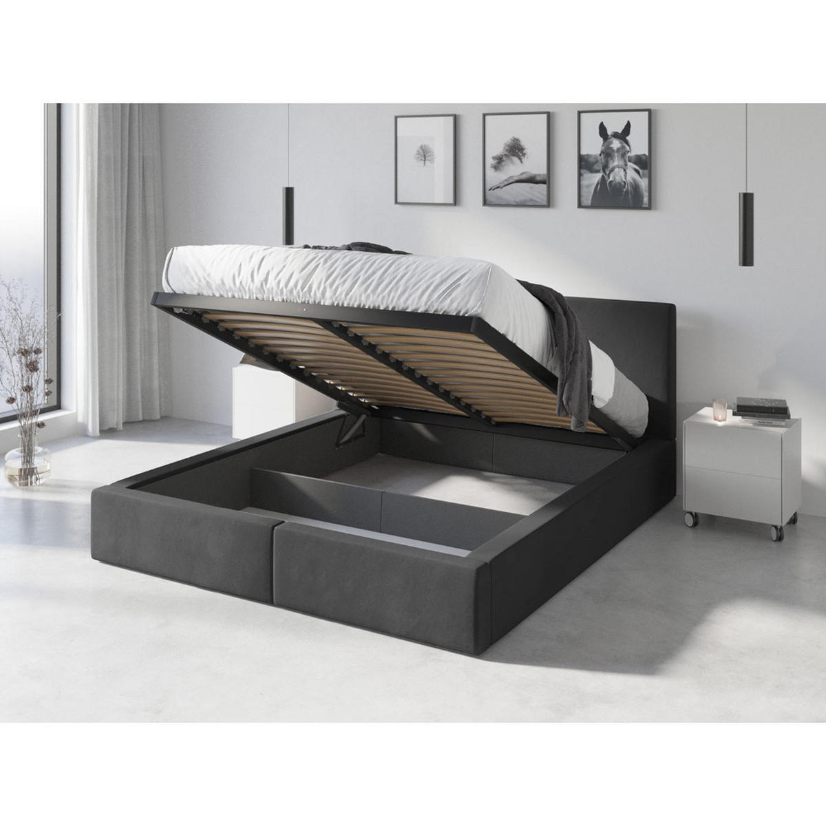 POLSTERBETT Hilton 160x200cm Anthrazit mit Stauraum - Anthrazit, Textil/Metall (160/200cm) - Interbeds