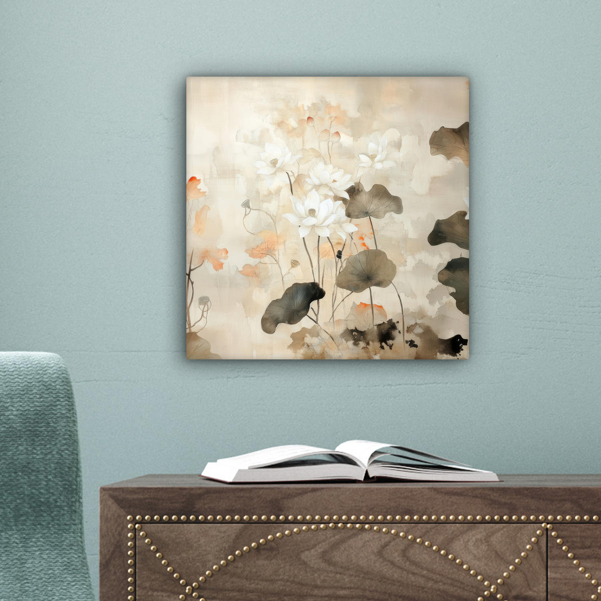 LEINWANDBILD Blumen - Japandi - Wabi sabi Deko Wohnzimmer 20x20 cm - Sandfarben, Textil (20/20cm) - MuchoWow