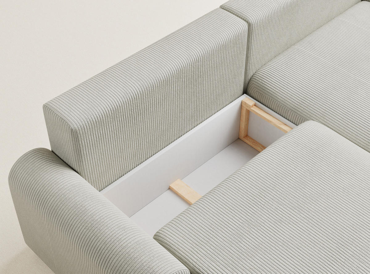 ECKSOFA MIT SCHLAFFUNKTION Tallin Creme Samtstoff - Hellgrau/Schwarz, Holz/Holzwerkstoff (240/145cm) - Maison de Reve