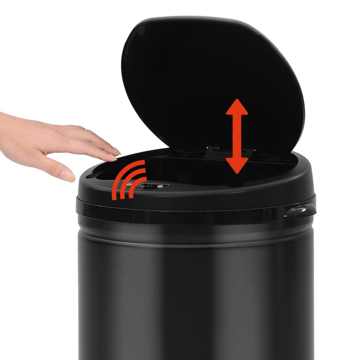 MÜLLEIMER mit Sensor 30L Schwarz Abfalleimer Automatik - Schwarz, Metall (30.5/51.5/30.5cm) - DELUKE