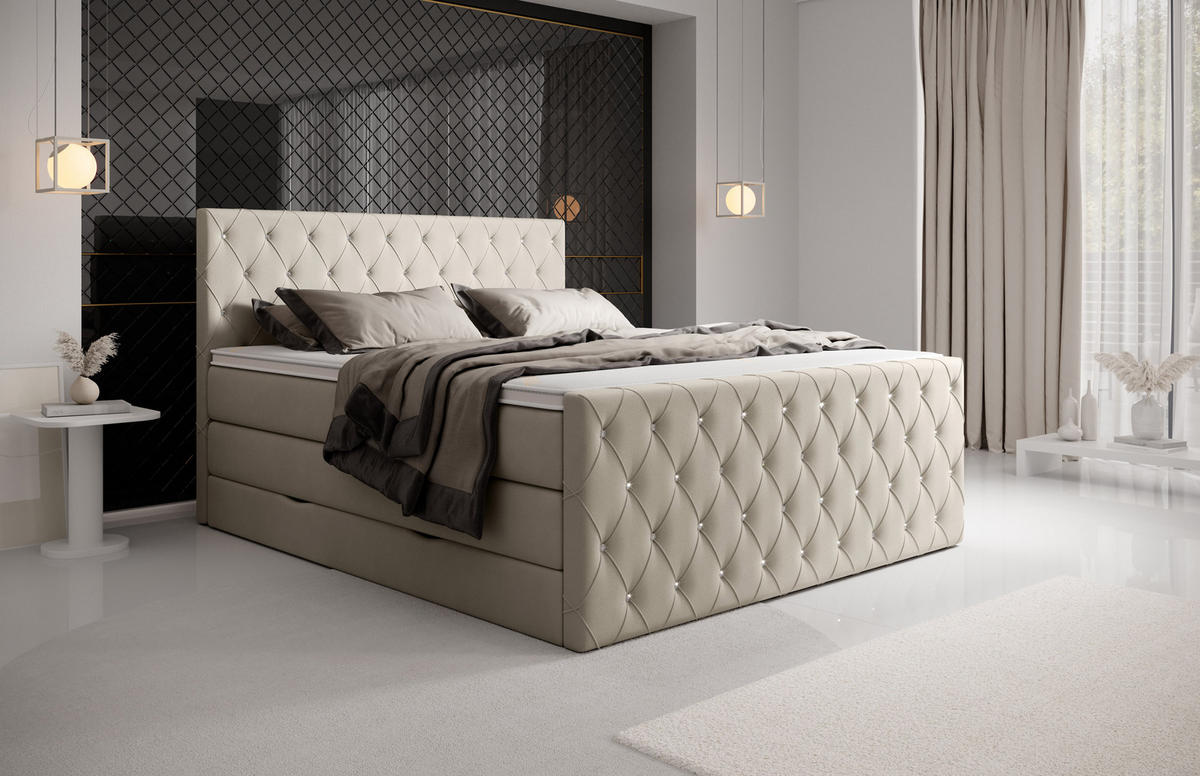 BOXSPRINGBETT Dubai Beige 160 /200 cm H3/H4 Samt - Beige, Textil (160/200cm) - wonello