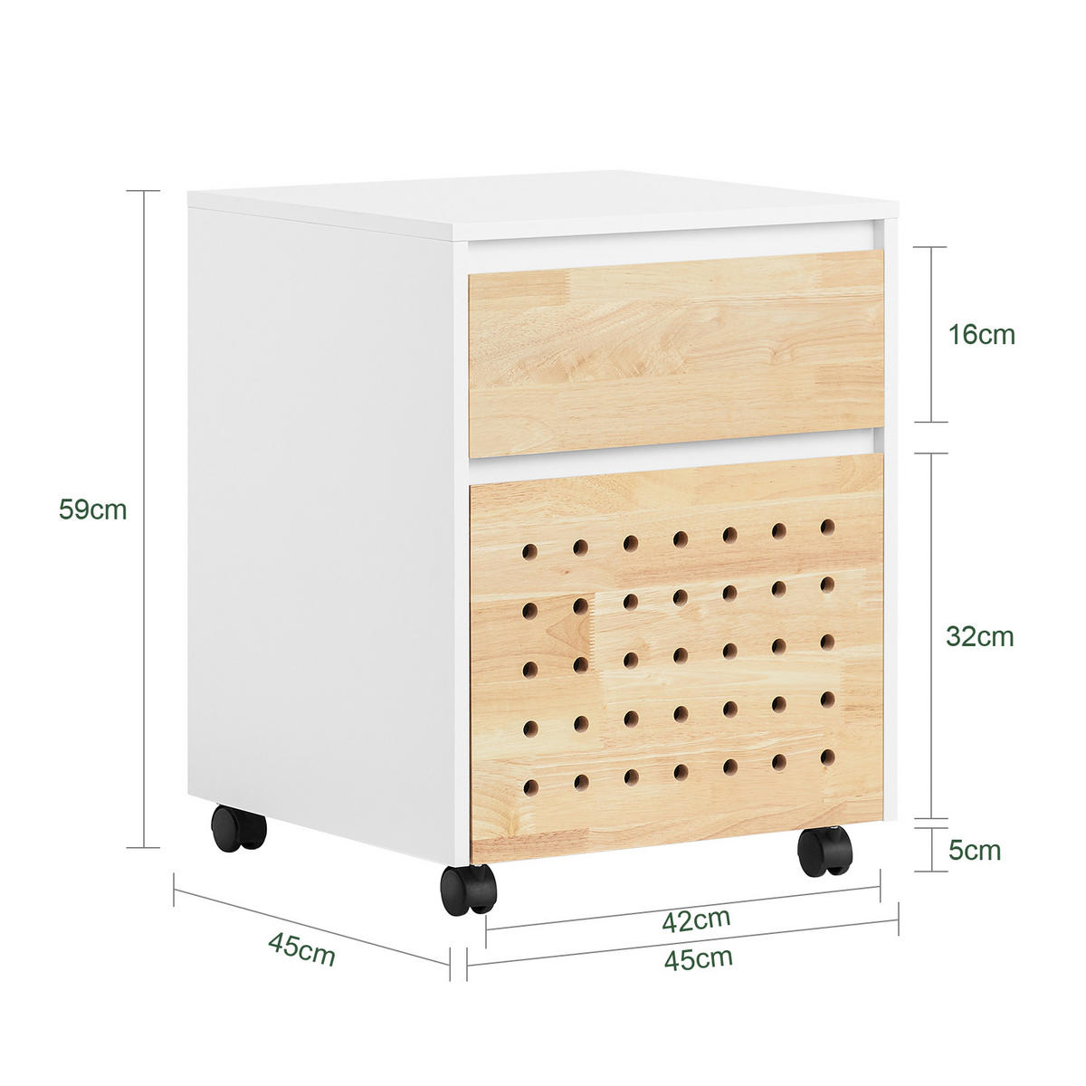 ROLLCONTAINER Weiß-Natur - Weiß/Naturfarben, Holz/Holzwerkstoff (45/59/45cm) - SoBuy