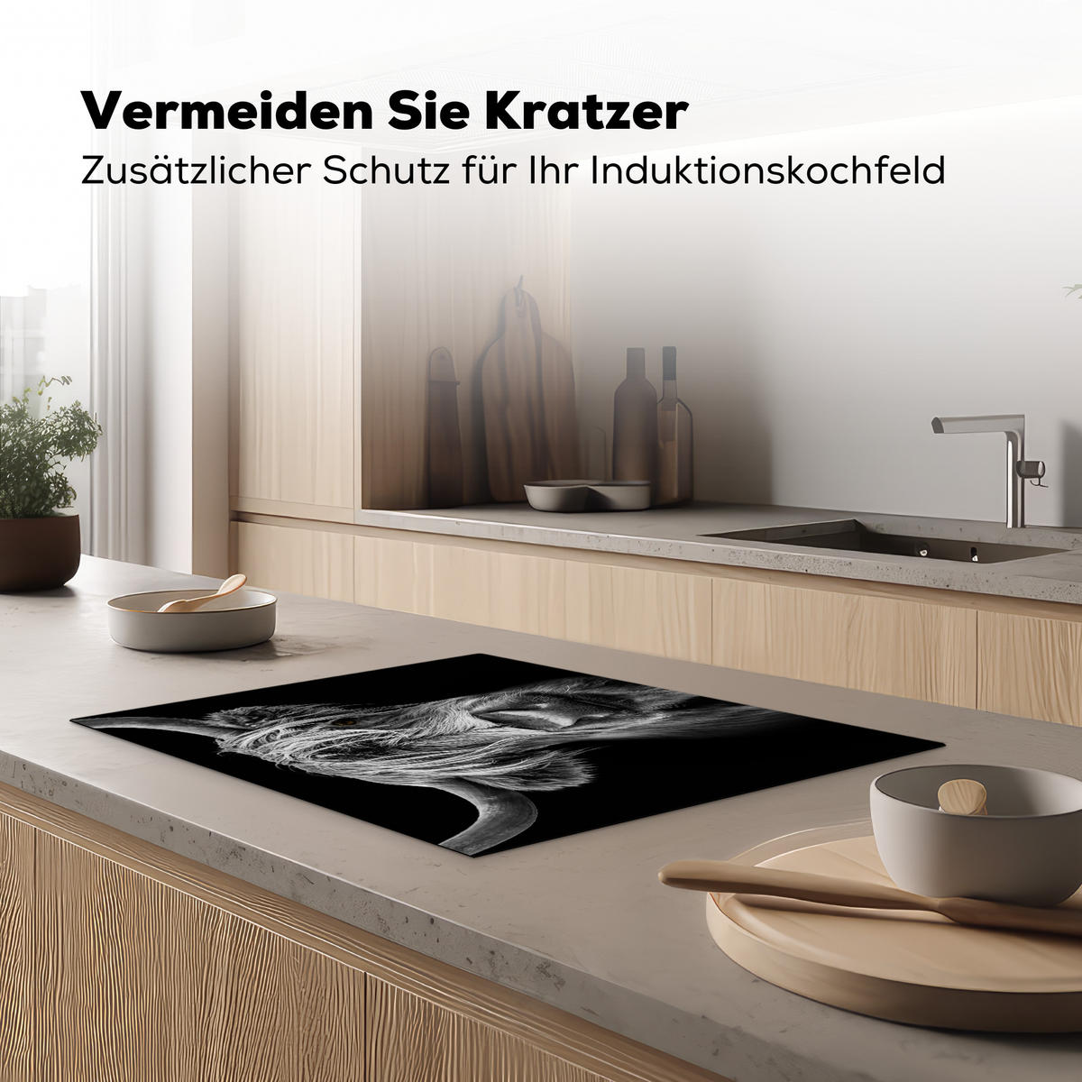 HERDABDECKPLATTE Schottischer Highlander - Hörner - Schwarz - Weiß - Kuh - Wild - Tiere Induktionsmatte 71x52 cm - Schwarz, Kunststoff (71/52/0.2cm) - MuchoWow