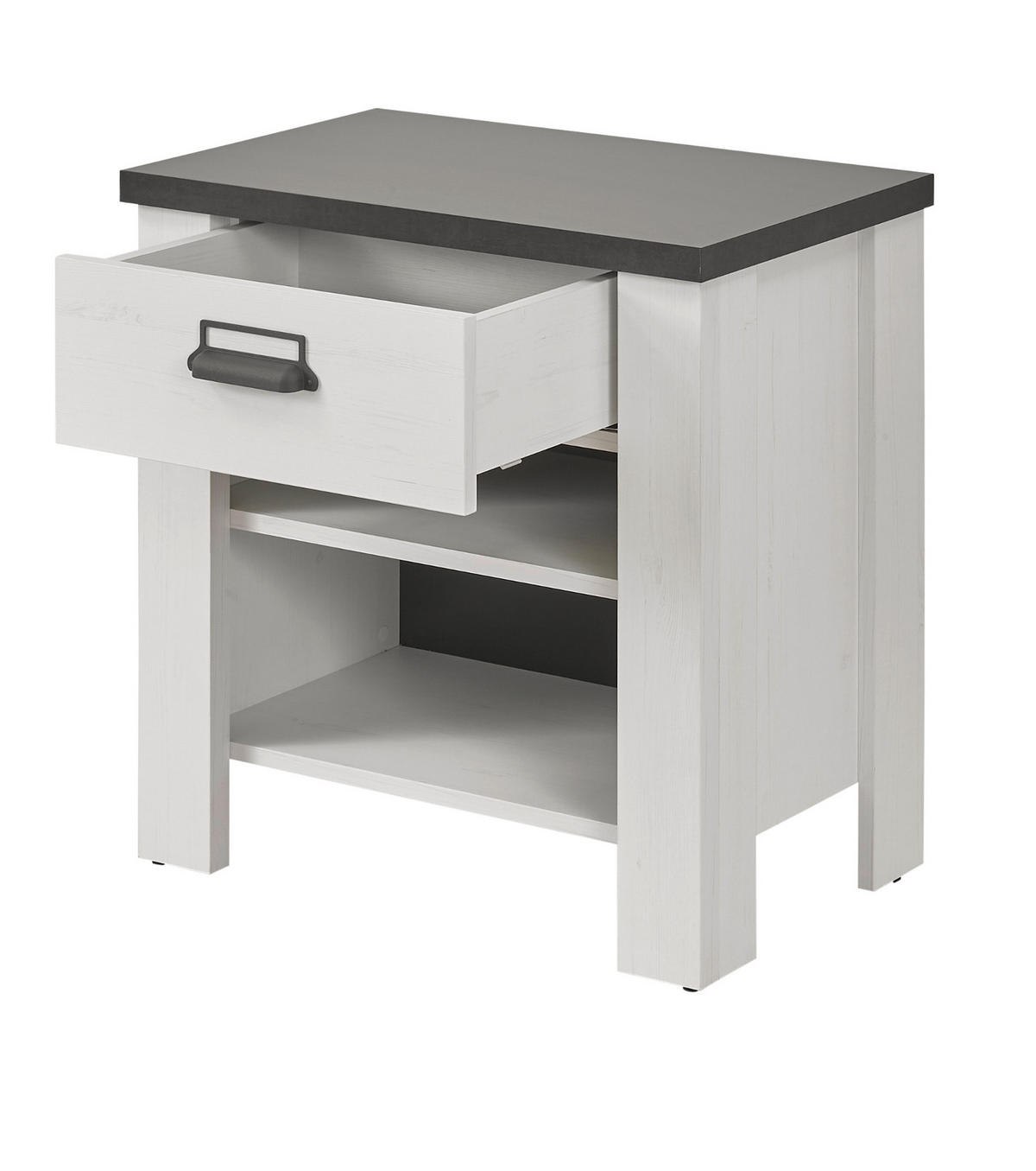 NACHTTISCH weiß Pinie, anthrazit, Landhaus Nachtkommode mit Schubkasten in Komforthöhe - Anthrazit/Weiß, Holzwerkstoff/Metall (60/61/39cm) - Furn.Design