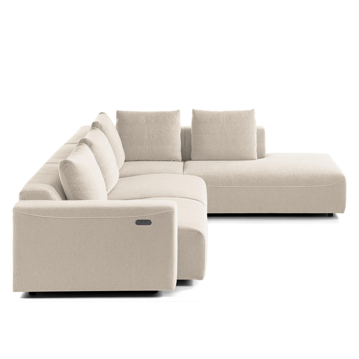 ECKSOFA mit Ottomane - Webstoff - Beige/Schwarz, Kunststoff/Textil (283/237cm) - home24