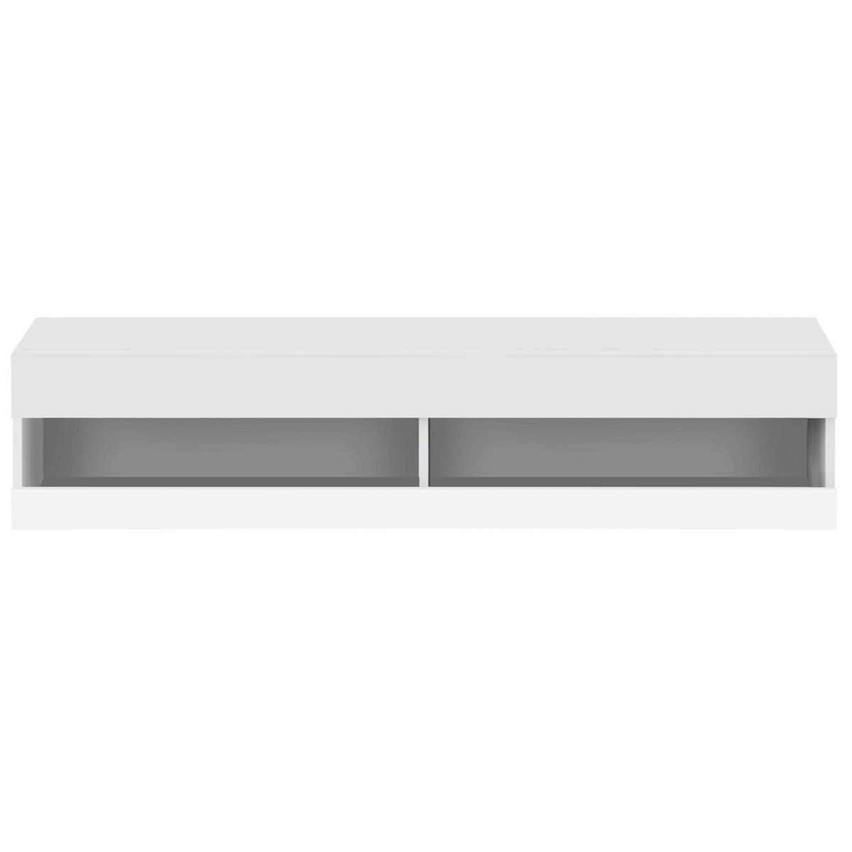 TV ormarić od MDF-a 140x40x30,5 cm bijela s LED rasvjetom, zidna montaža i visokosjajna prednja strana - bijela, drvni materijal (140/30.5/40cm) - Modfu