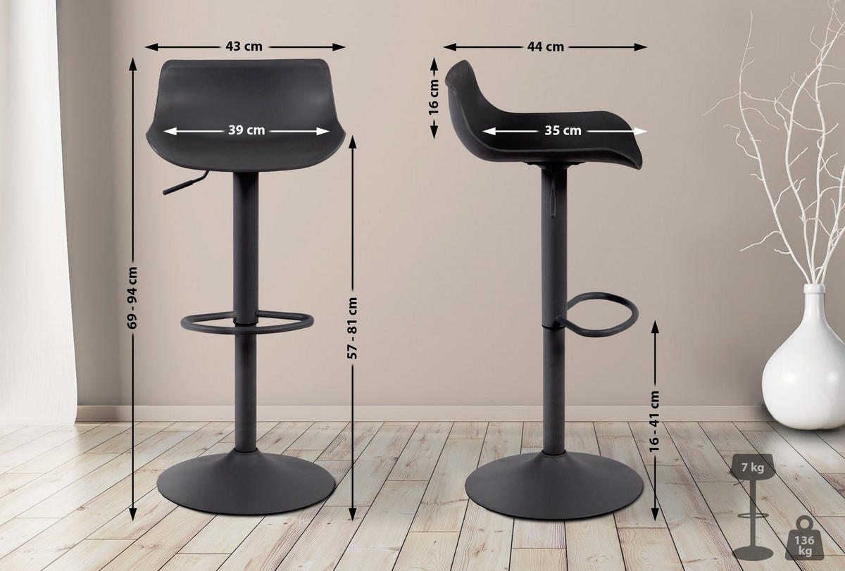 BARHOCKER Kunststoff schwarz - Schwarz, Kunststoff/Metall (43/69/44cm) - CLP