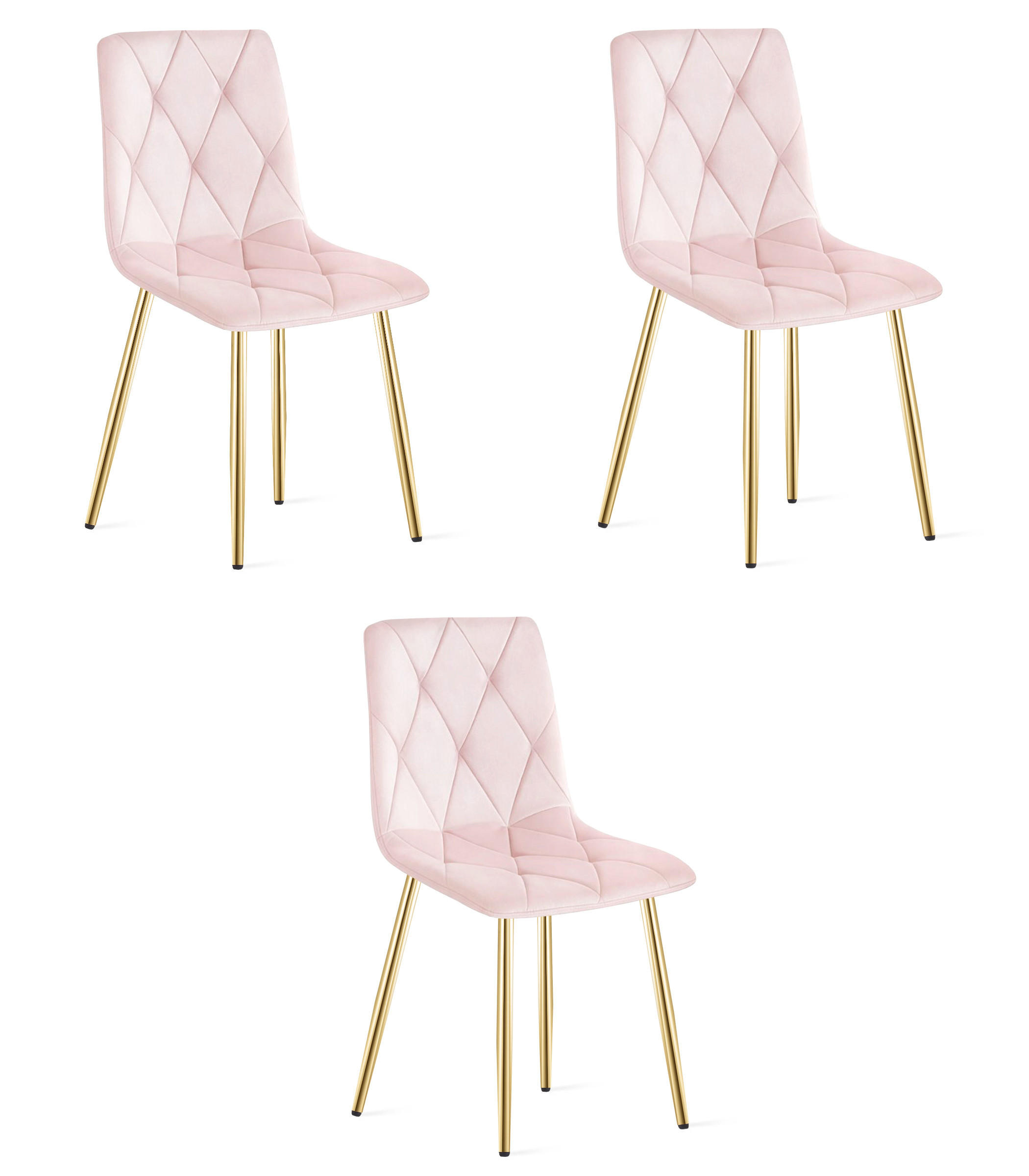 ESSZIMMERSTUHL 3-er Set TYRA hellrosa Sitz, goldene Beine - Hellrosa/Goldfarben, Textil (44.5/87/54.5cm) - Valora