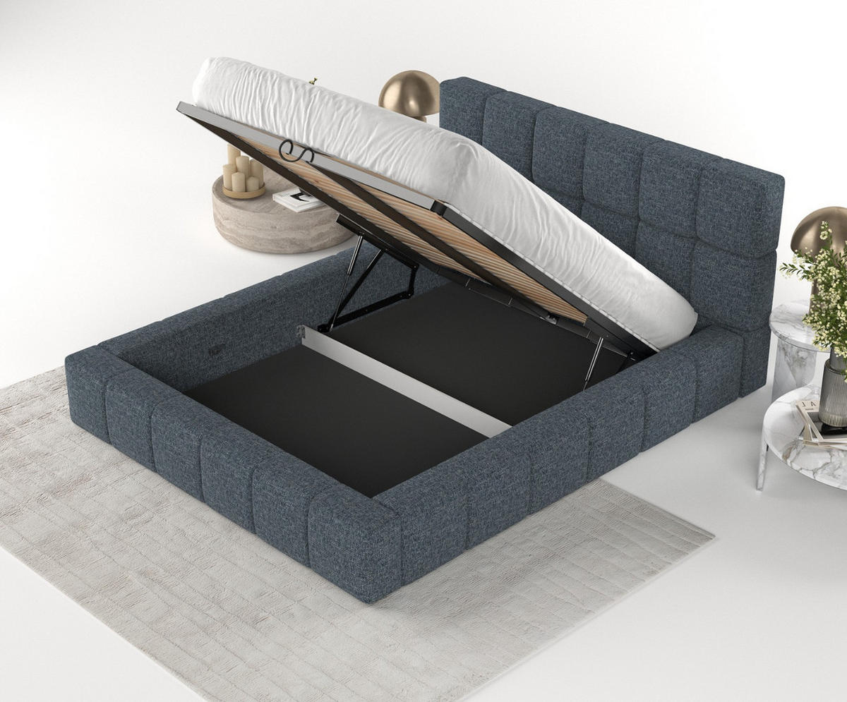 POLSTERBETT Paros mit Stauraum 200/200 cm Marineblau im Modesto Stoff - Schwarz/Naturfarben, Holz/Holzwerkstoff (200/200cm) - AltaBeds