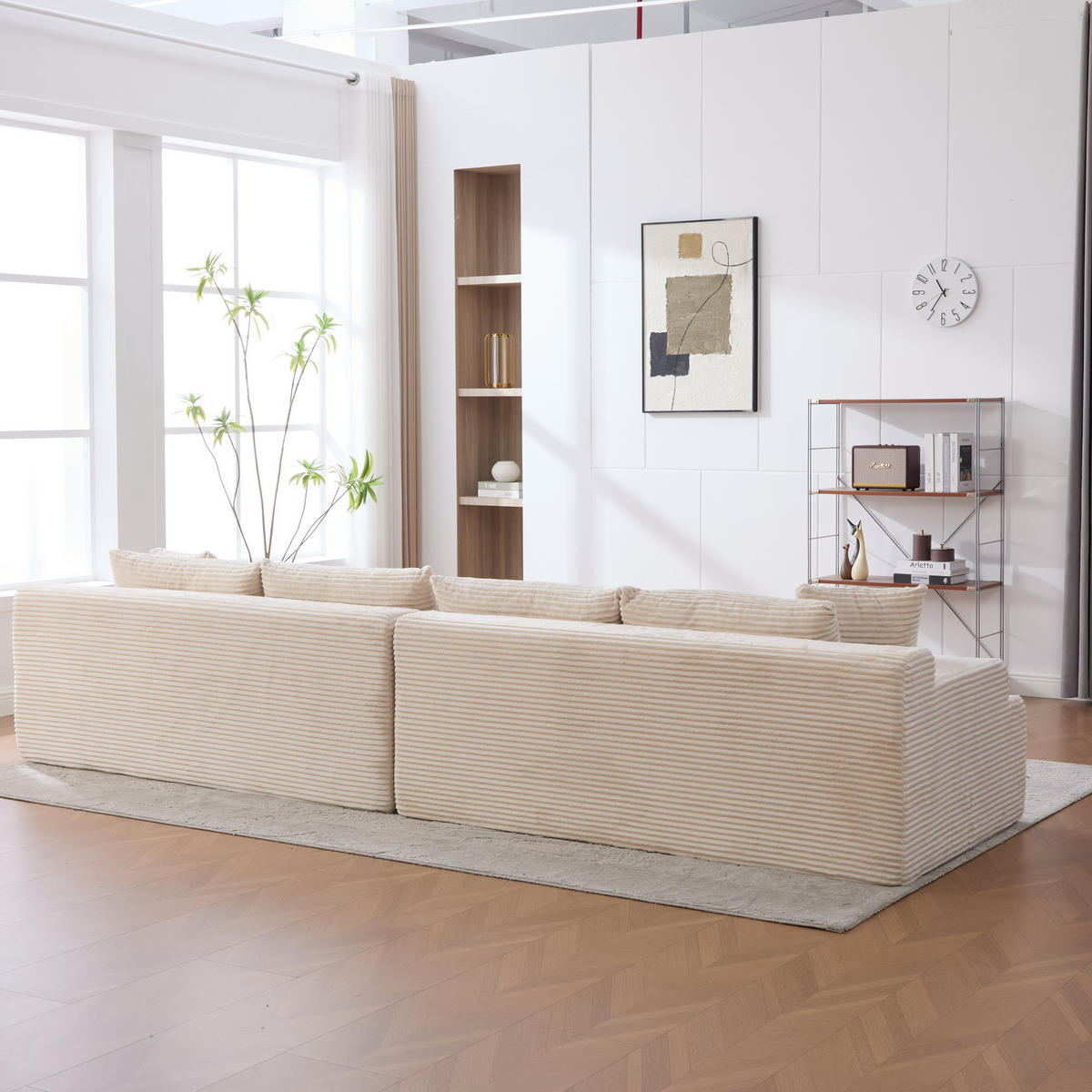 SOFAELEMENT 334/99/74.5 cm Elfenbein Chenille mit 30D hochelastischem Schaumstoff und rutschfestem Bode - Ecru, Textil (99/74.5/344cm) - Oxeza