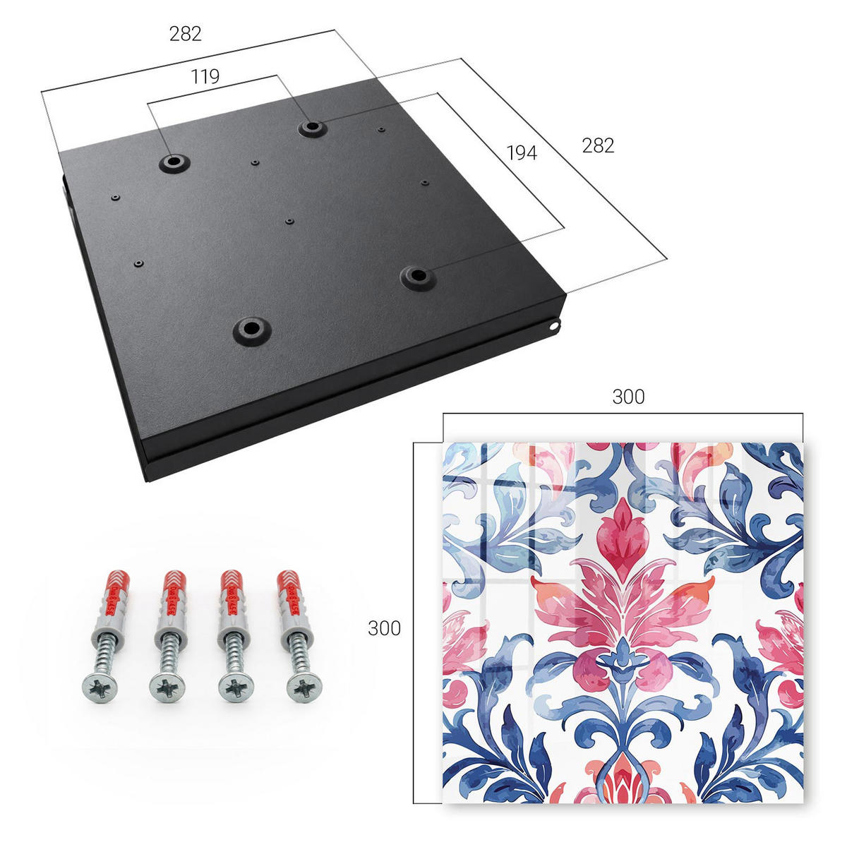 SCHLÜSSELBOX Schwarz 30x30 cm- Türöffnung nach rechts - Bunte Ornamente - Blau, Metall (30/30/5cm) - TULUP