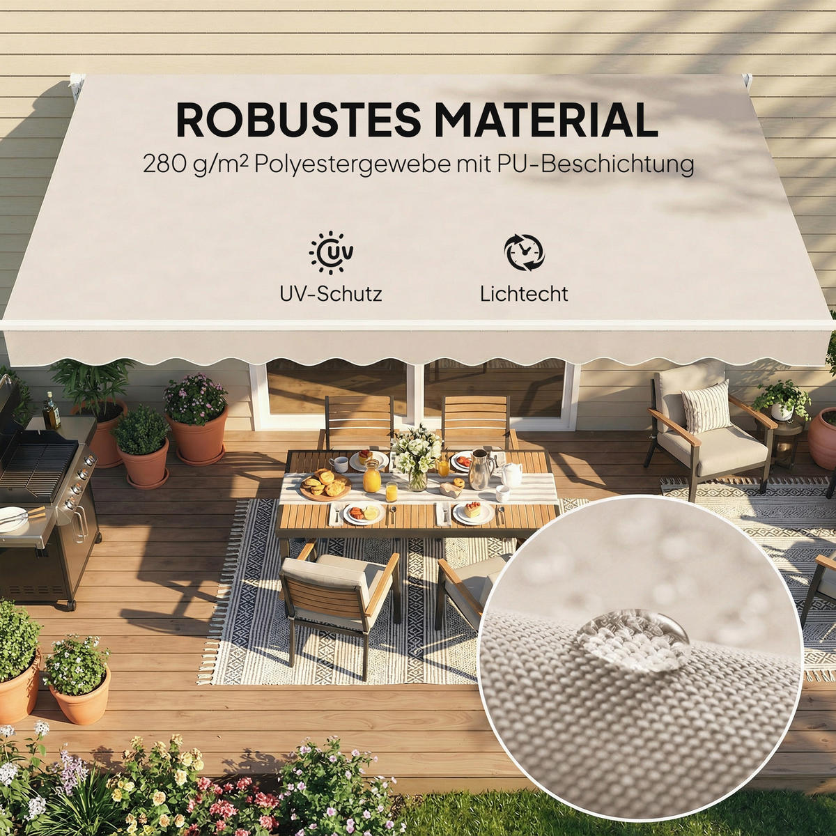 MARKISENBESPANNUNG aus Polyester Cremeweiß - Creme, Textil (337/250/25cm) - Outsunny