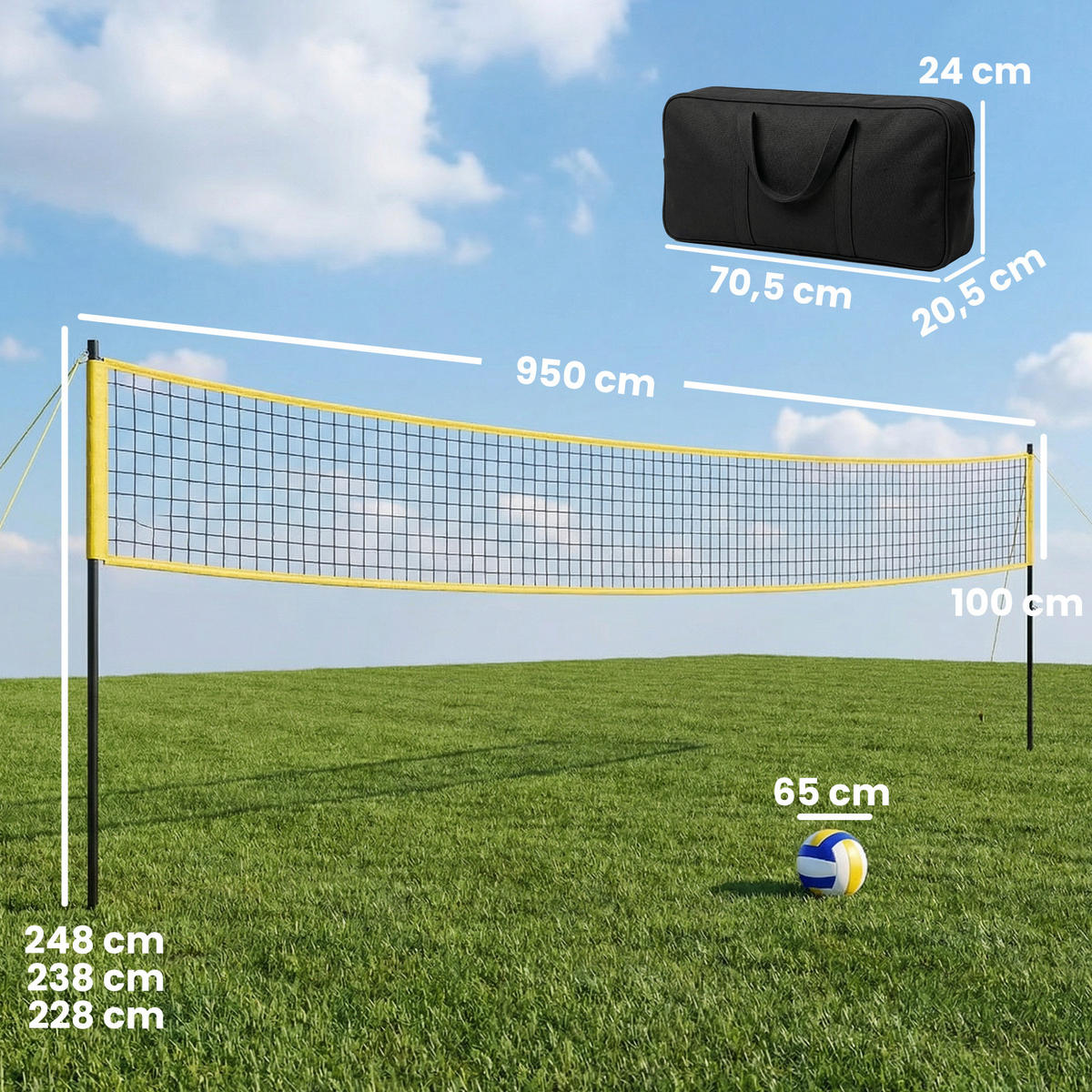 SADA na badmintonová síť, ocel, nylon, černá - černá, kov (100/950cm) - SPORTNOW