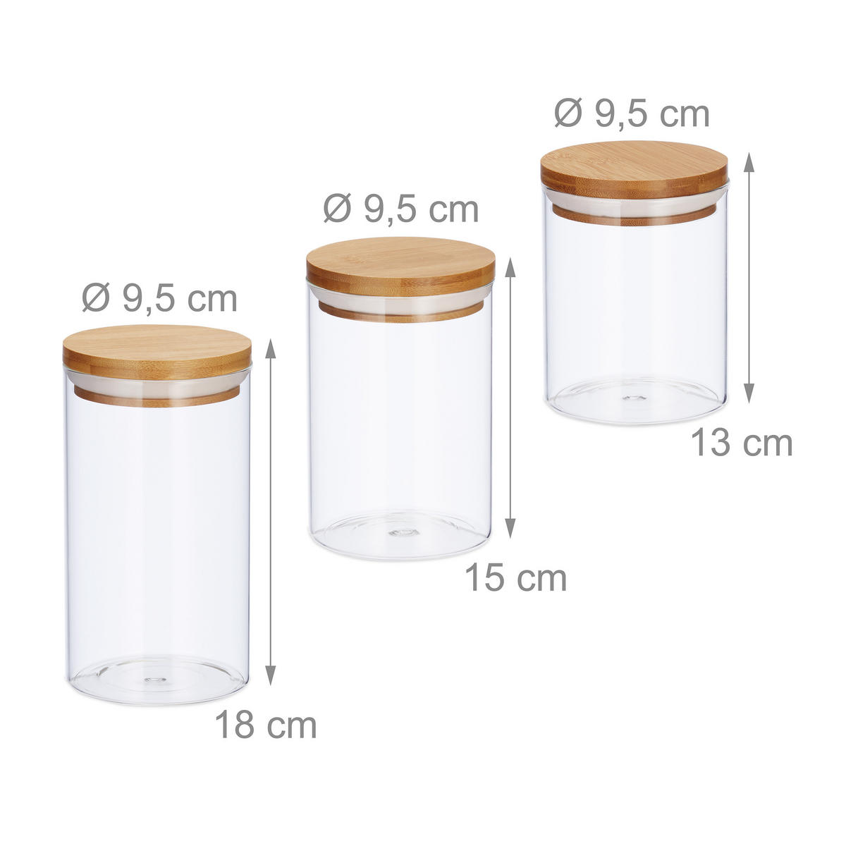 3XVORRATSDOSEN - Transparent, Glas/Holz - Relaxdays