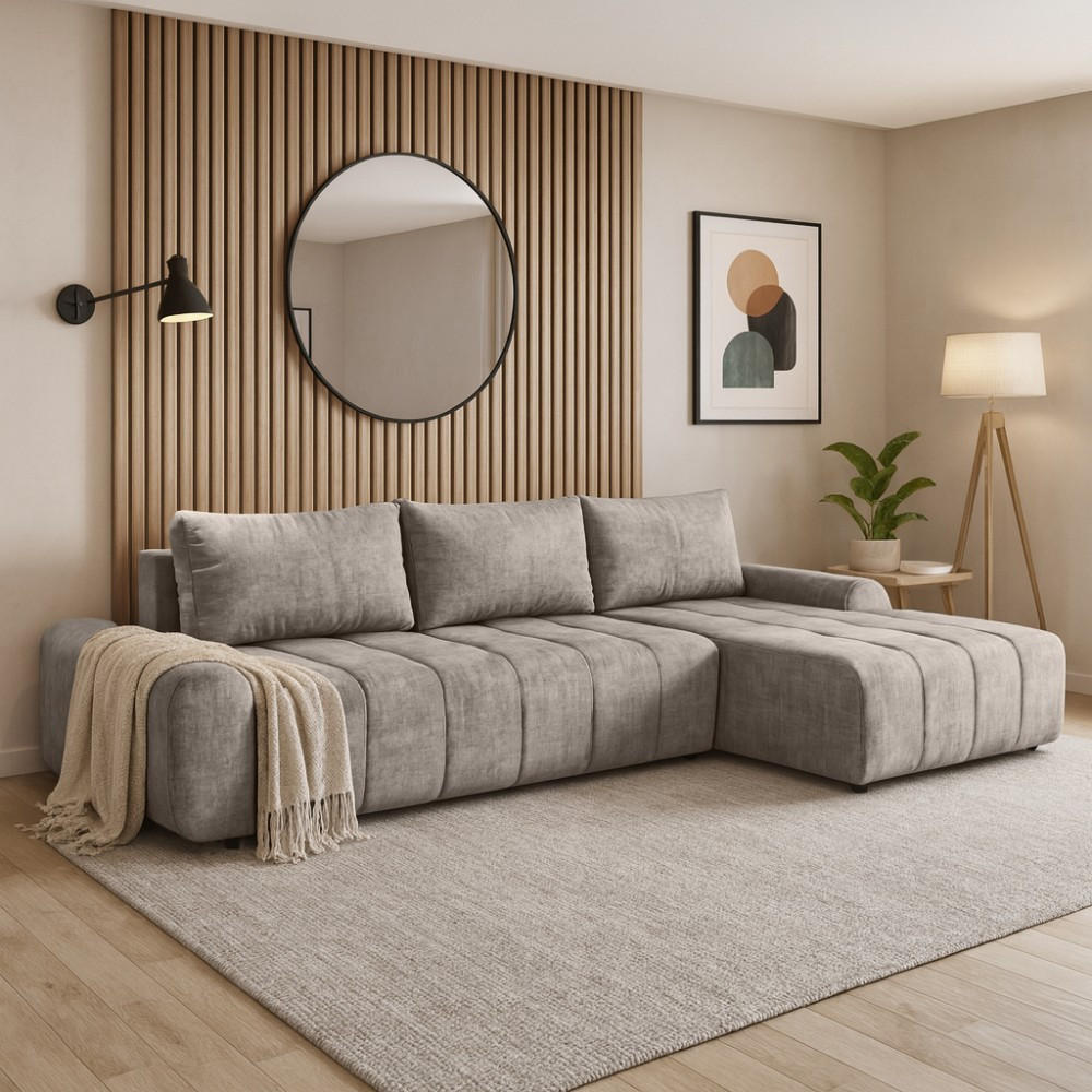 ECKSCHLAFSOFA Costa L Taupe rechts - Taupe/Schwarz, Kunststoff/Textil (290/169cm) - Beautysofa