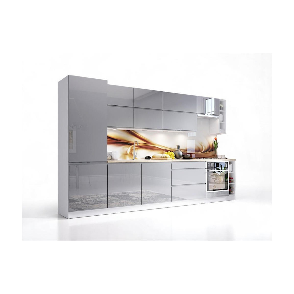 KÜCHENLEERBLOCK – 340 cm – K40-G340 – Velmora – Grau – ohne E-Geräte - Grau, Holzwerkstoff (340/212/60cm) - ROYAL24_MARKT