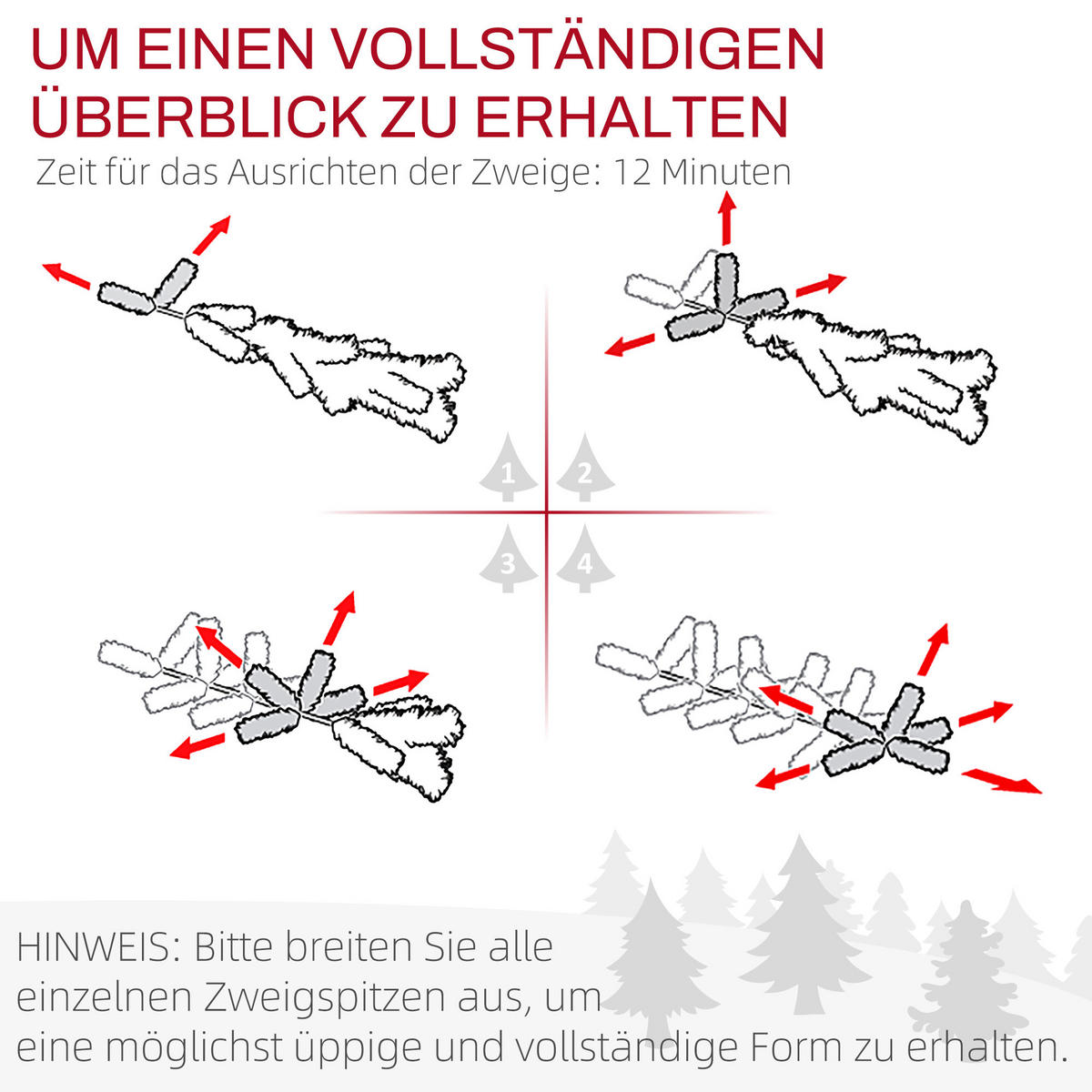 KÜNSTLICHER Weihnachtsbaum, 183 cm Christbaum mit 2380 Spitzen, Metallständer - Grün, Kunststoff (183cm) - HOMCOM