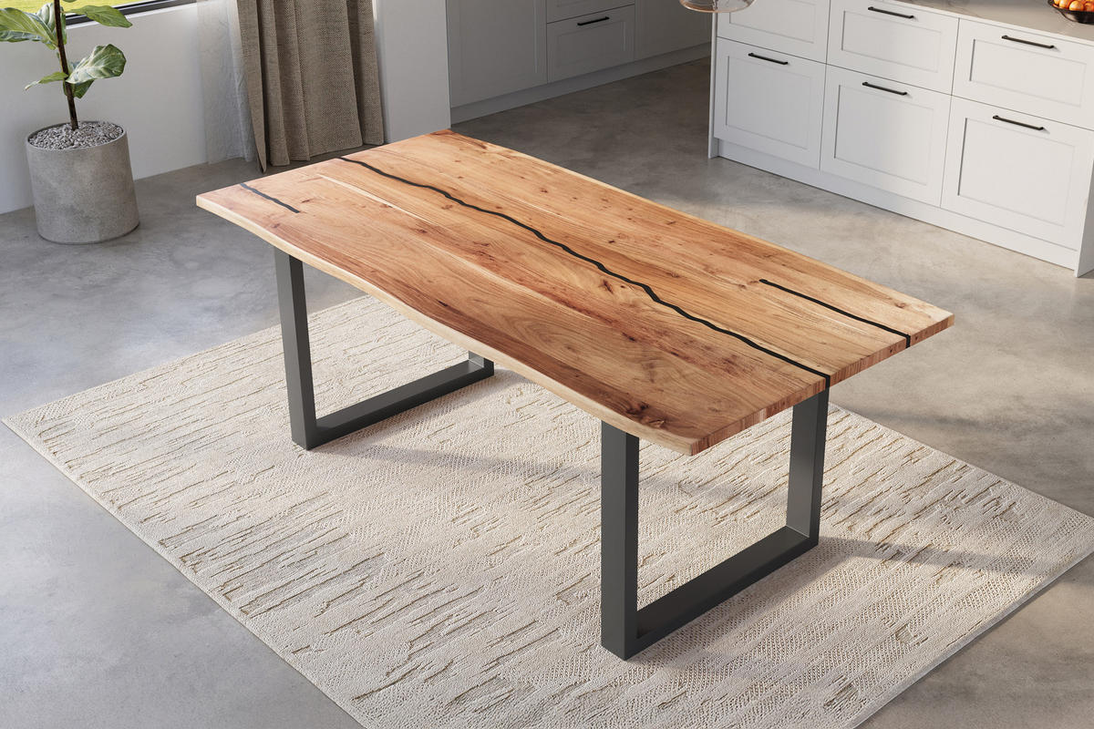 ESSTISCH POLLY - Beige/Schwarz, Holz/Metall (100/220/77cm) - SAM