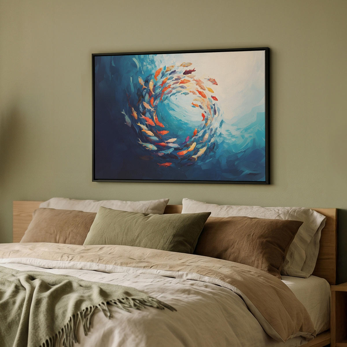 LEINWAND Bilder mit Rahmen - Meer - Fische - Bunt - Dynamisch - 80x60 - Hellblau, Textil (80/60cm) - MuchoWow