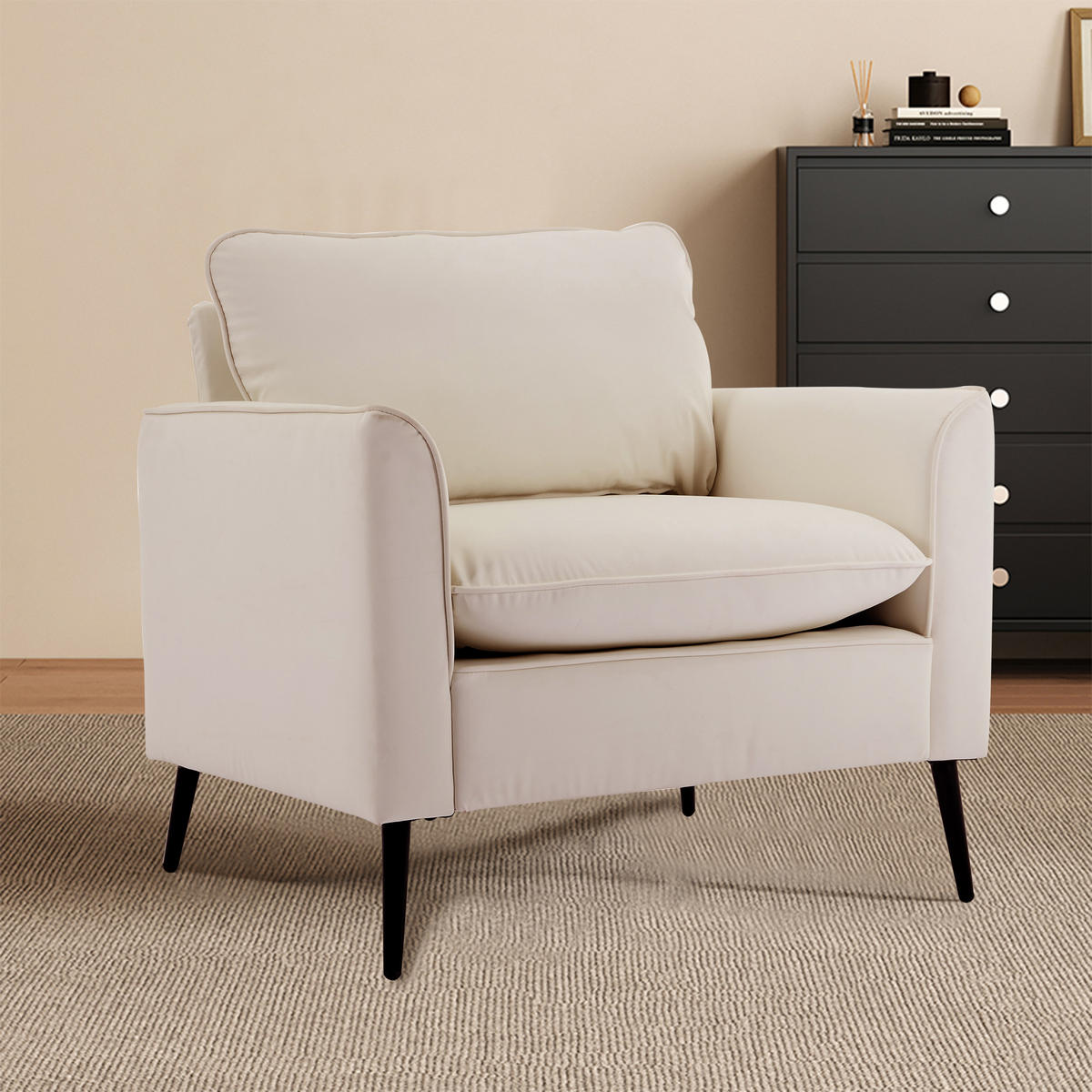 SESSEL Kunstleder Weiß mit Kissen - Weiß, Holzwerkstoff/Textil (80/80/68cm) - WISHDOR